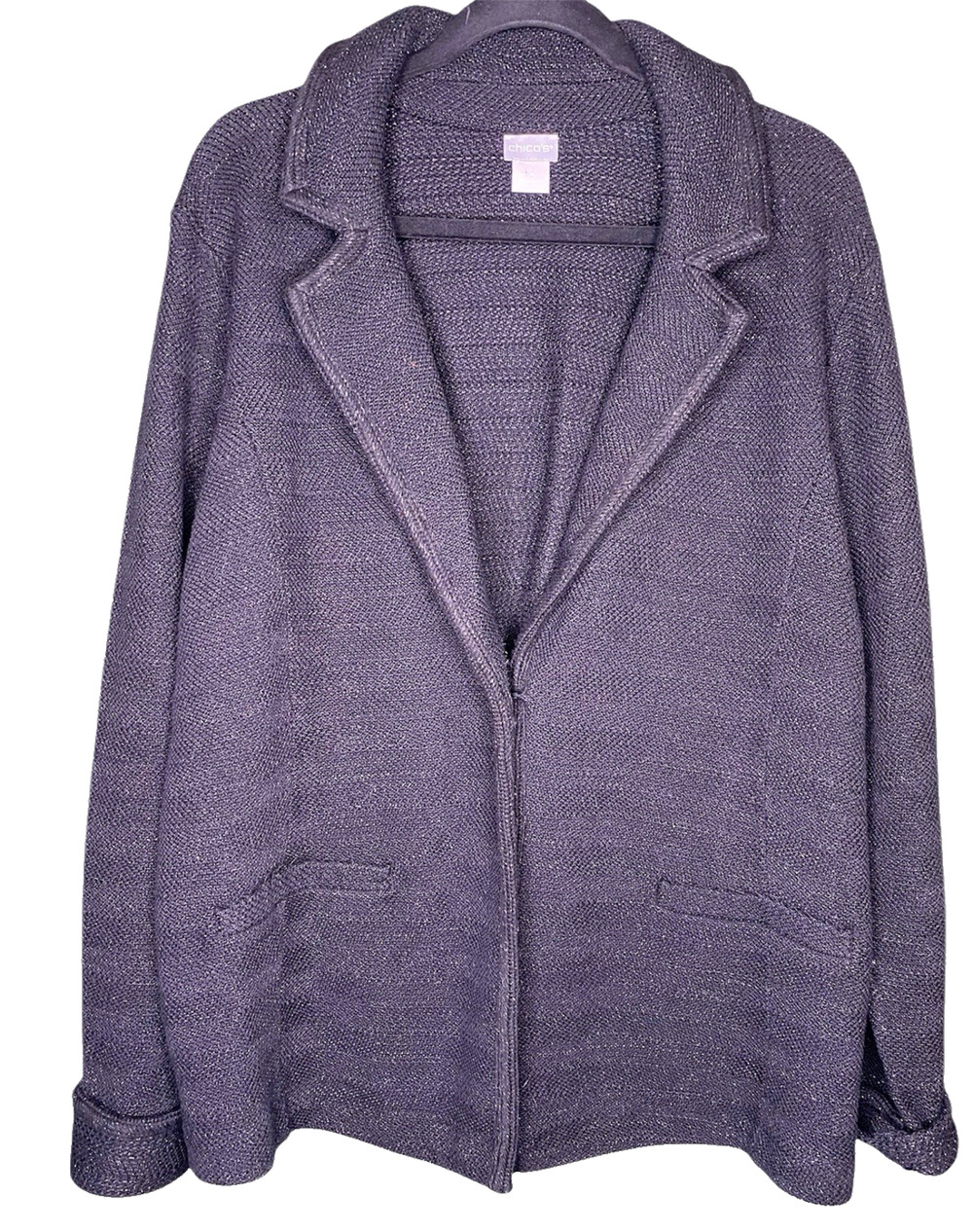 Chicos Sweater Womens Size 4 (US XXL) Black Heavy Blazer Career Office Cardigan